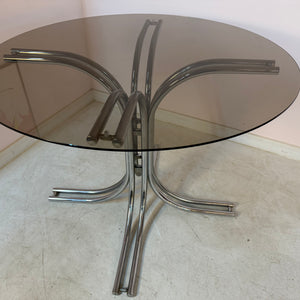 Runder Esstisch Chrom & Rauchglas