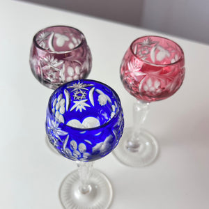 Set: 3x Römer Likörglas blau pink Kristallglas