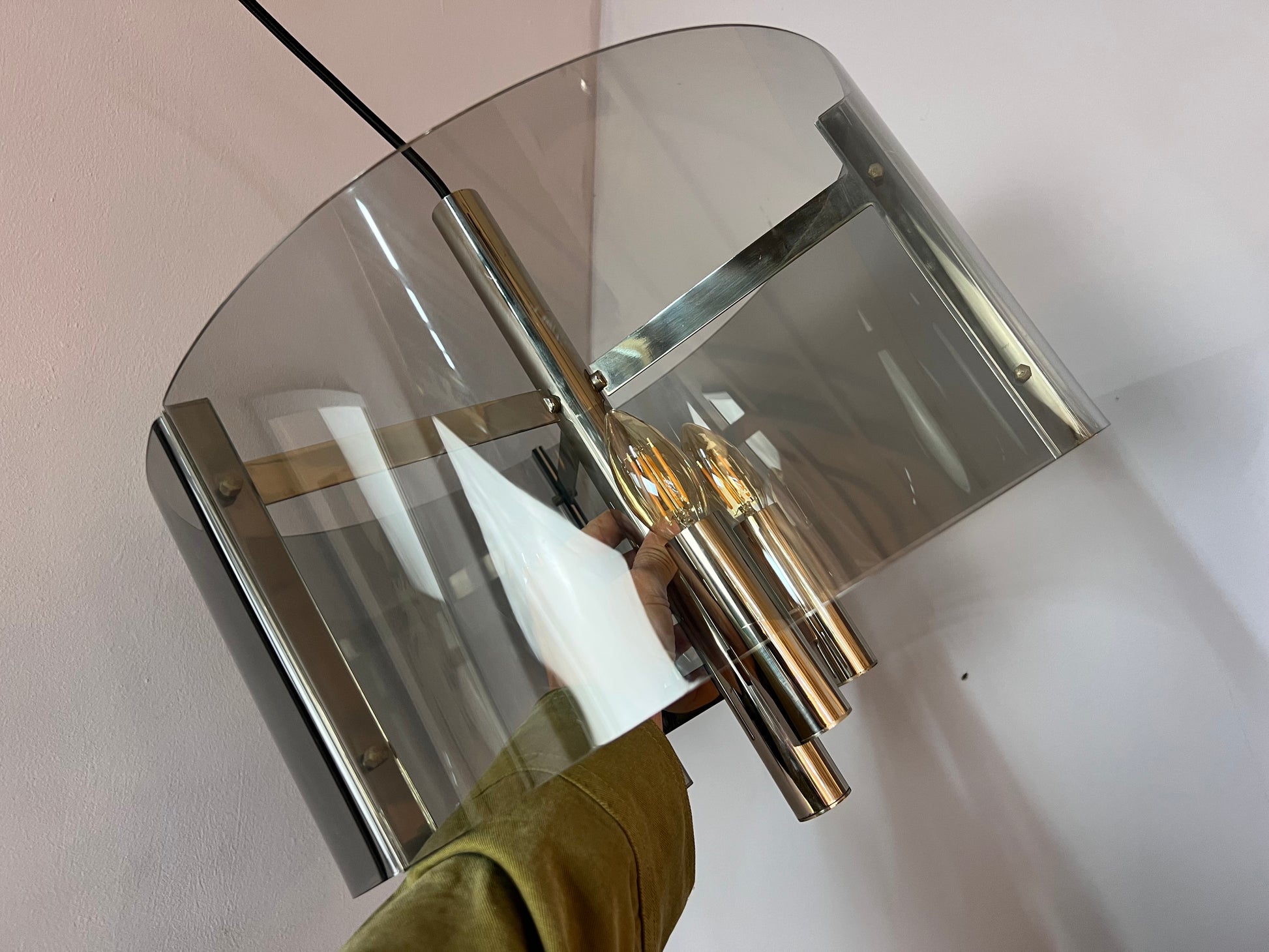 Hängelampe Chrom & Rauchacryl