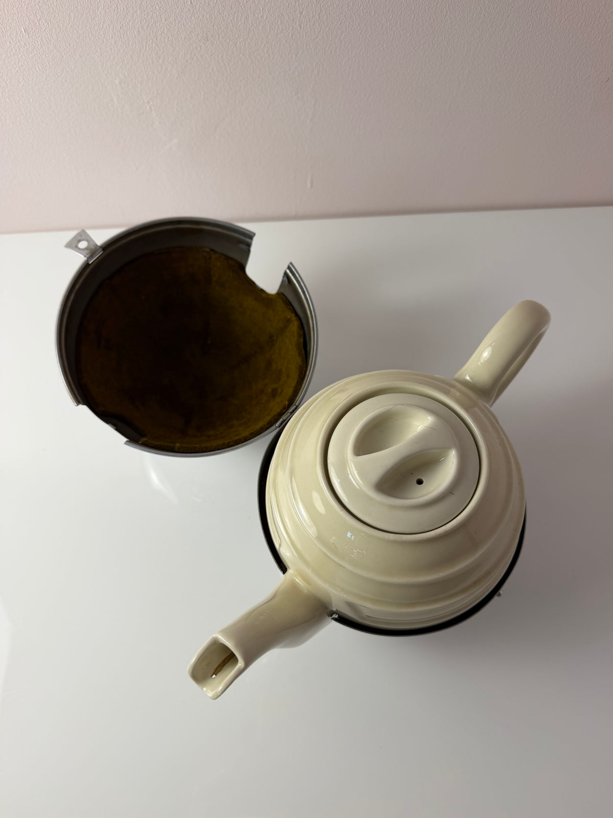 Teekanne Porzellan mit Chrom Thermohülle von Bauscher D.R.P.