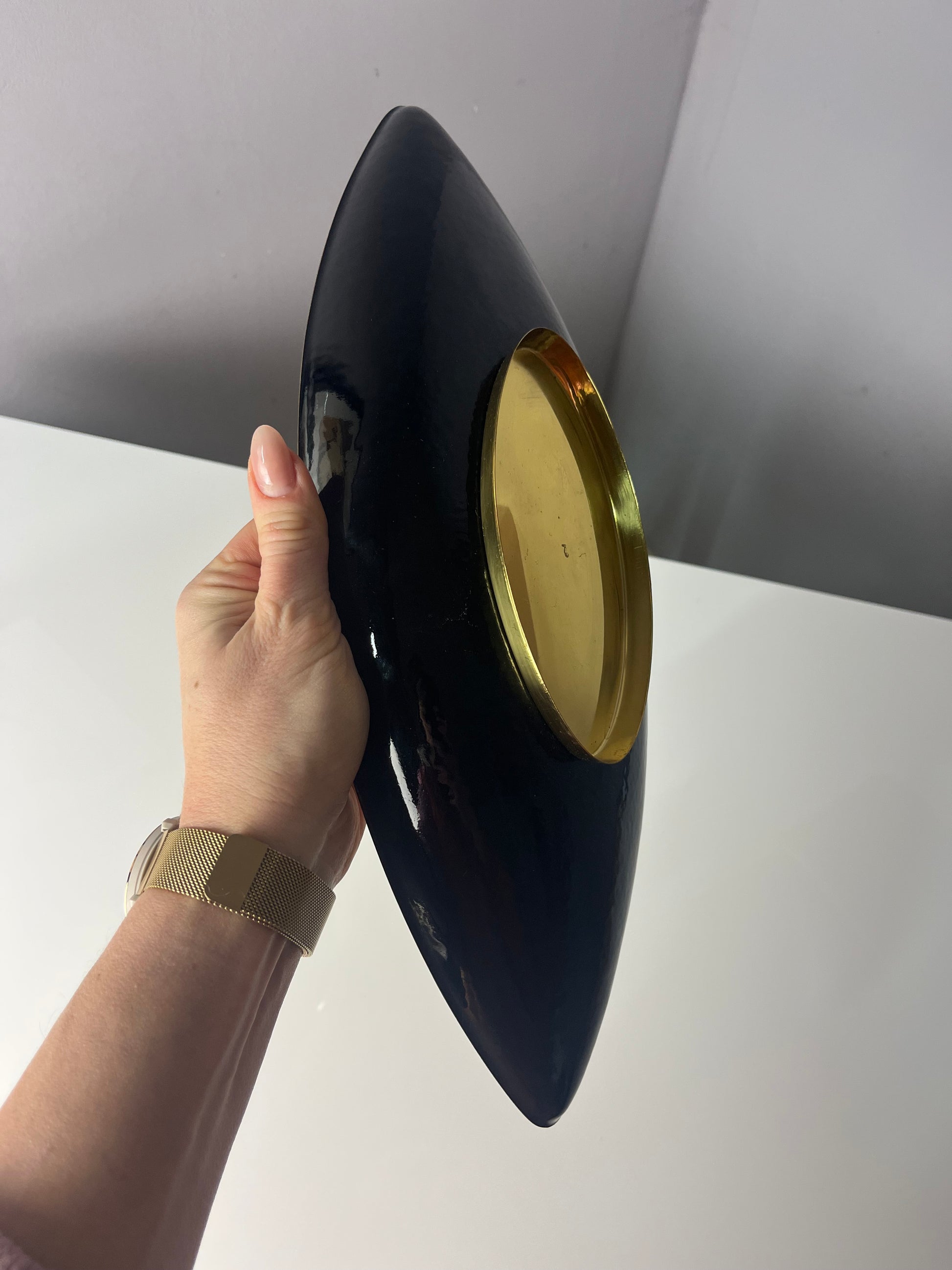 Längliche Schale blau apricot Emaille