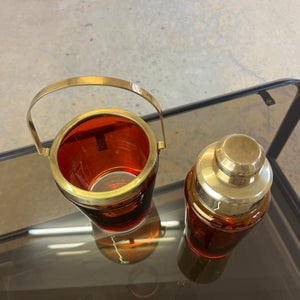 Set: Eiseimer & Cocktailshaker rot Glas Messing von Füger-Glas