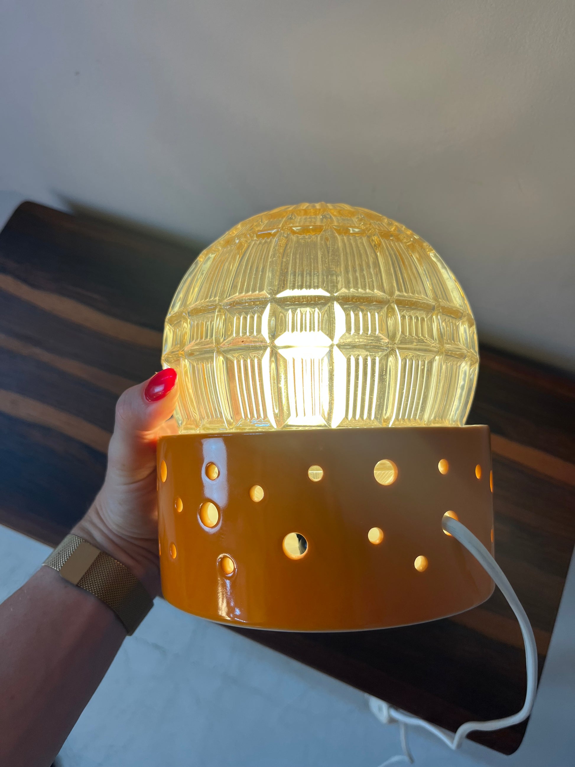 Tischlampe orange weiß von Gerold Porzellan Bavaria