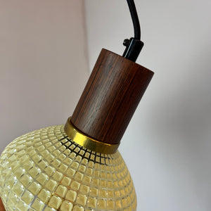 Hängelampe Strukturglas & Teak aus Dänemark