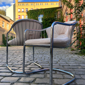 Set: 2x Freischwinger creme Chrom von Gastone Rinaldi - neu gepolstert