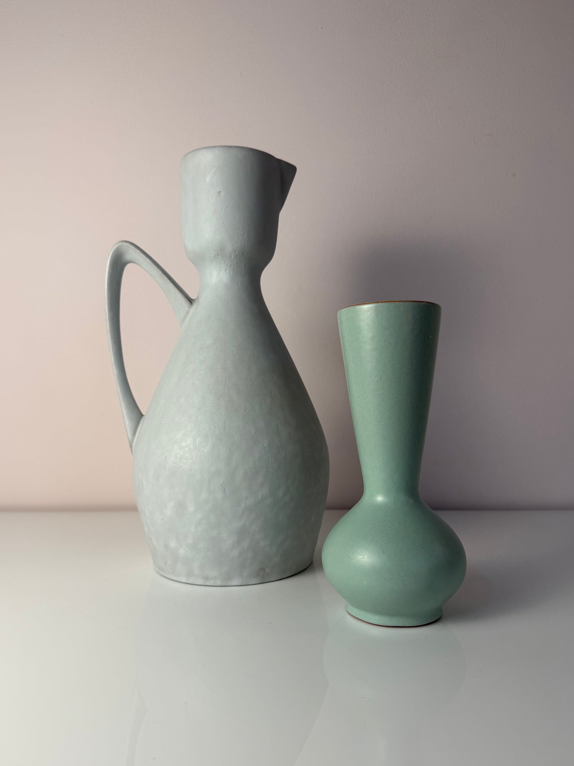 Set: Vase und Karaffe mintgrün weiß Keramik aus Westdeutschland