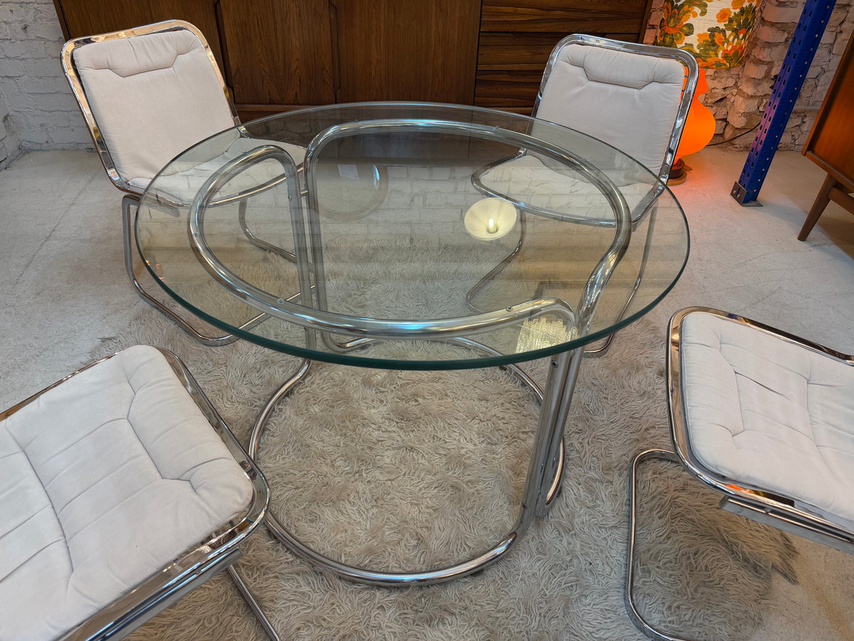 Runder Esstisch Chrom & Glas aus Italien
