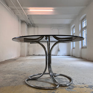 Runder Esstisch Rauchglas & Chrom von Gastone Rinaldi für Rima
