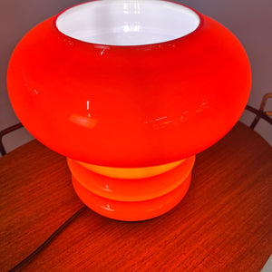 Große Tischlampe orange Glas 70er
