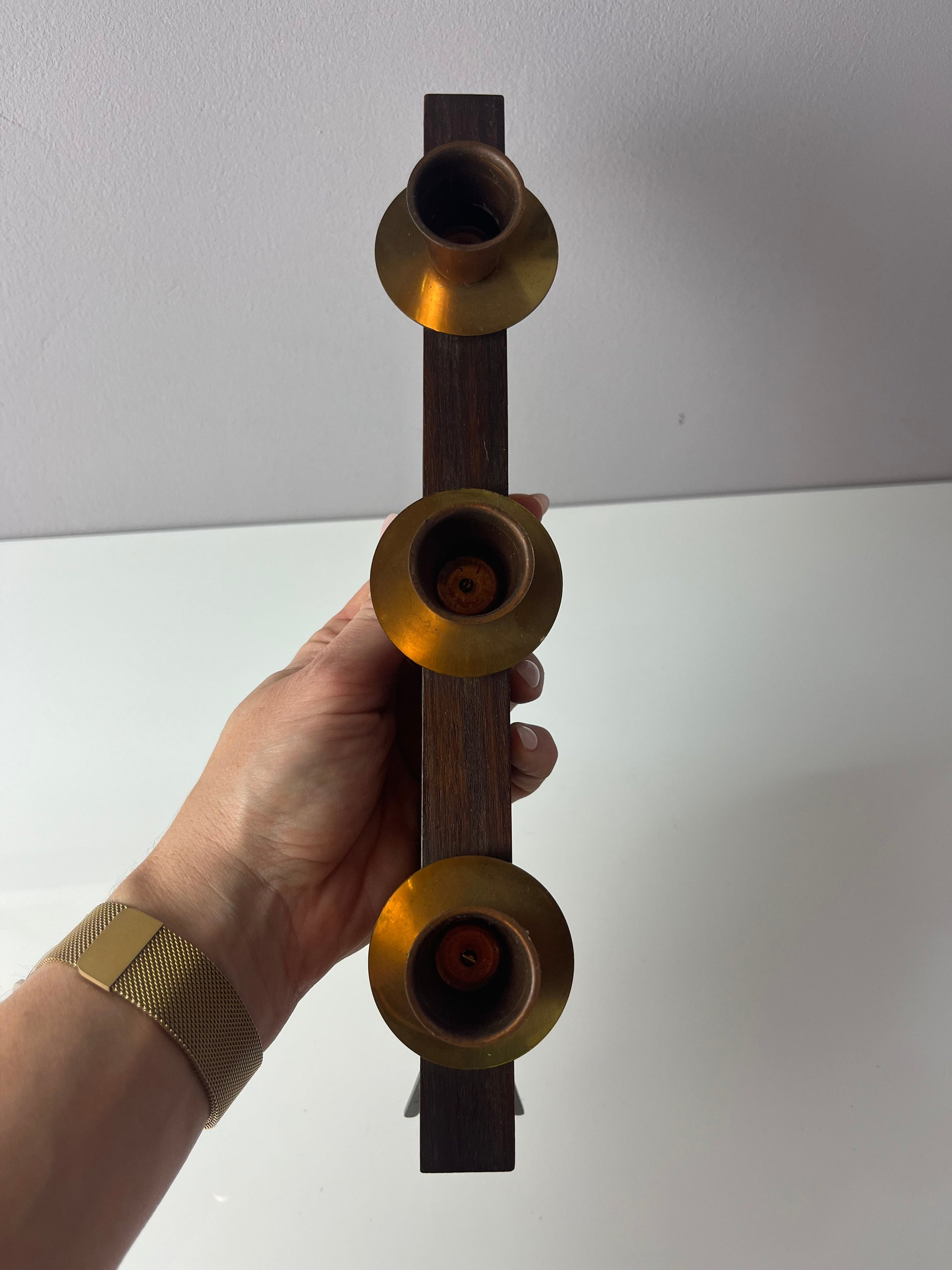 Kerzenständer Teak Messing