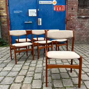 Set: 6x Polsterstuhl beige Teak Cord von Erik Buch