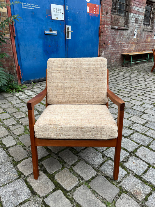 Sessel Senator beige Wolle Teak von Ole Wanscher für Cado