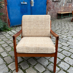 Sessel Senator beige Wolle Teak von Ole Wanscher für Cado