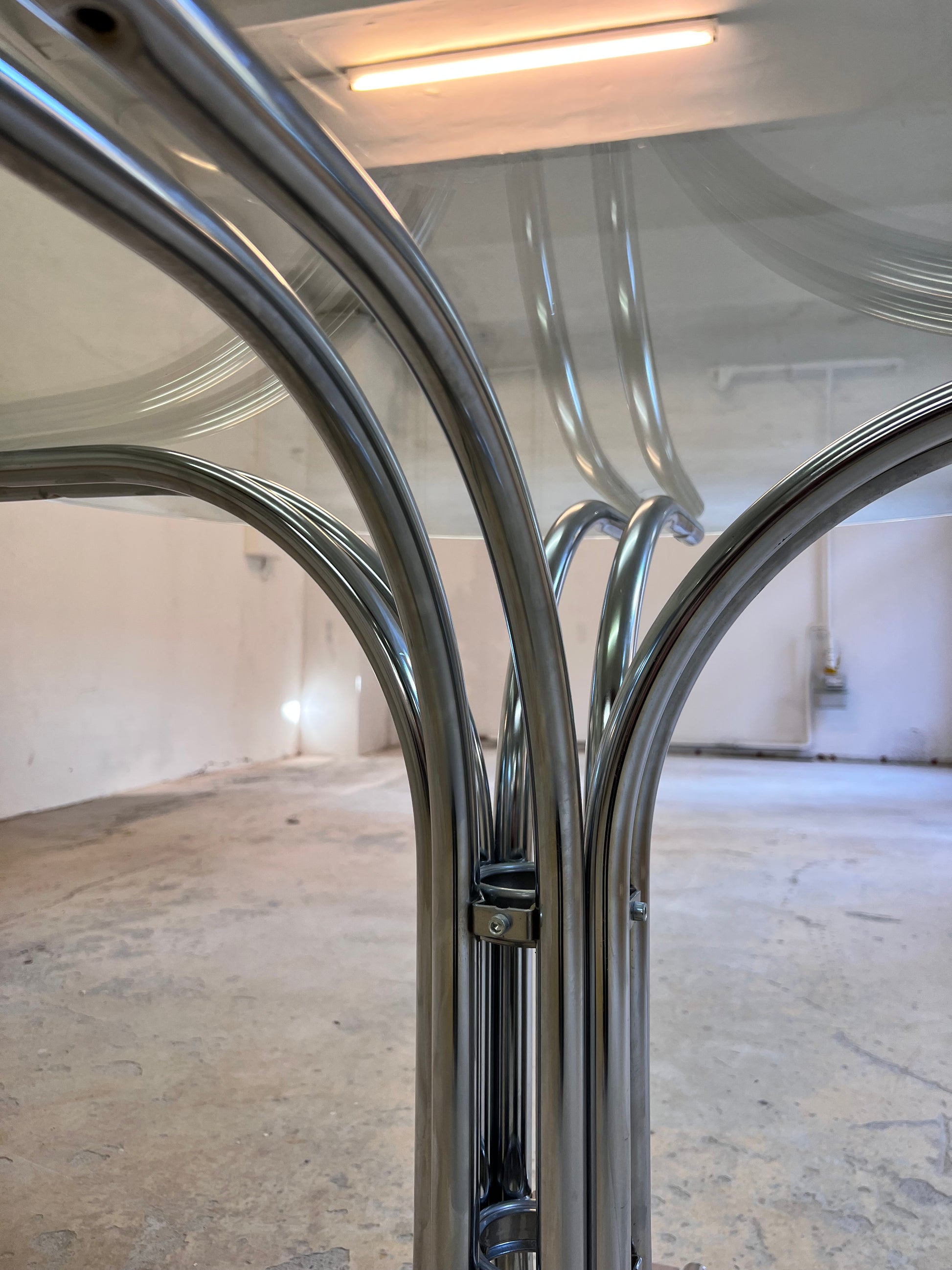 Runder Esstisch ∅ 110 cm Glas & Chrom von Gastone Rinaldi