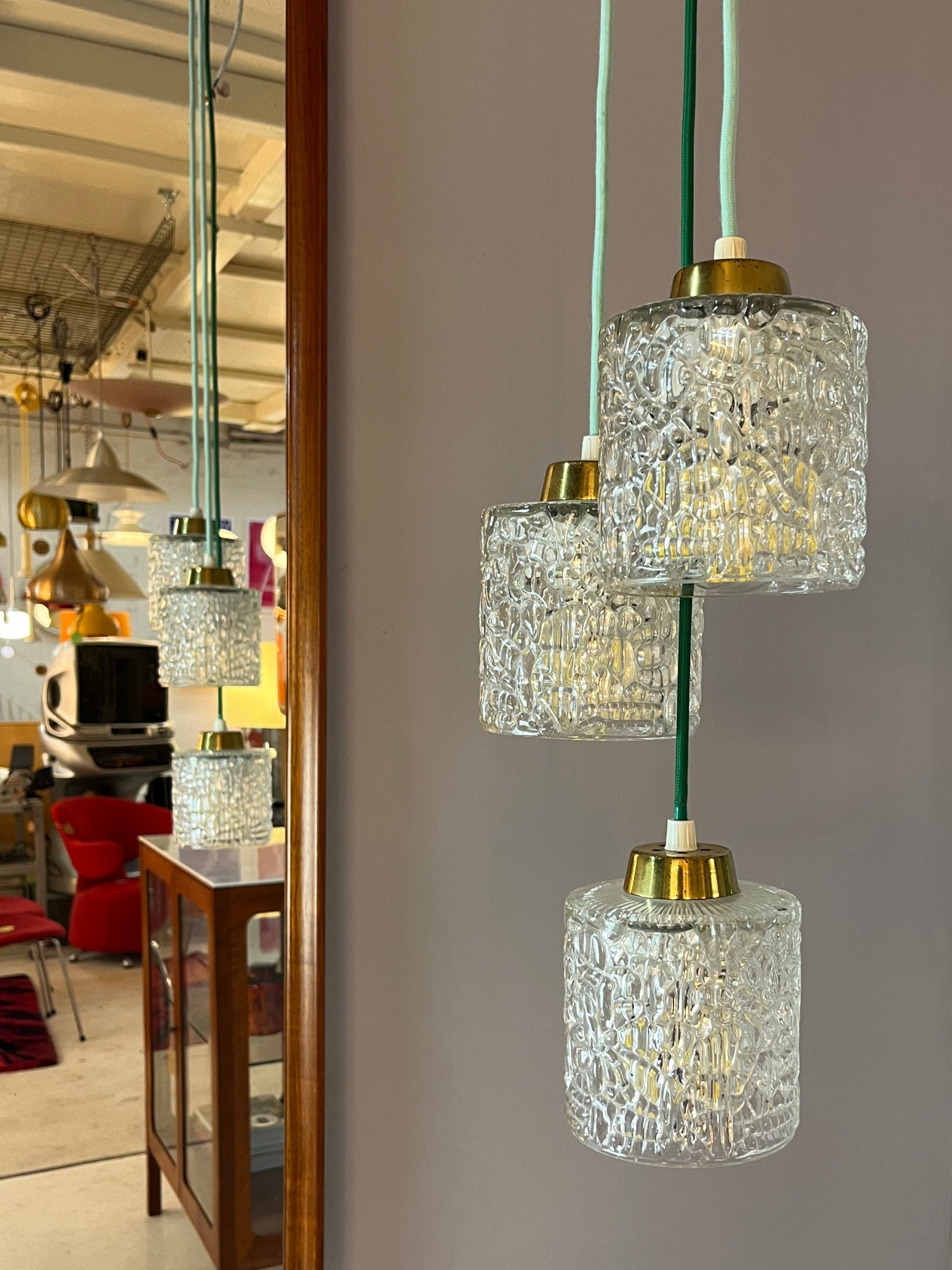 Hängelampe Glas Messing aus Dänemark