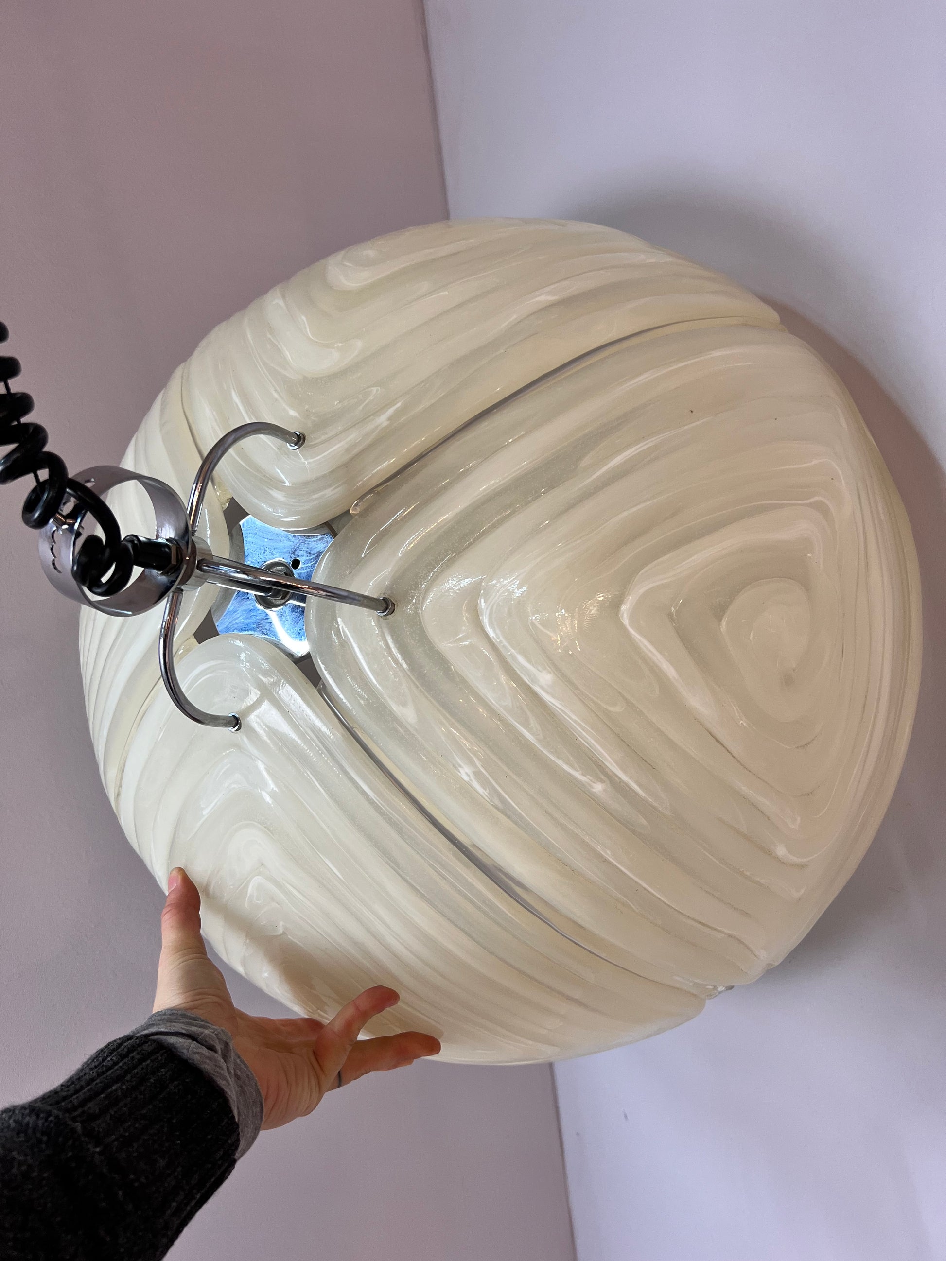 Hängelampe weiß Chrom handgearbeitet von Cristallux