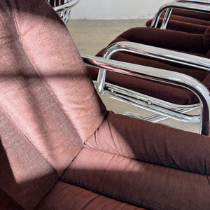 Freischwinger Chrom mit braunem Sitzkissen von Gastone Rinaldi für Rima