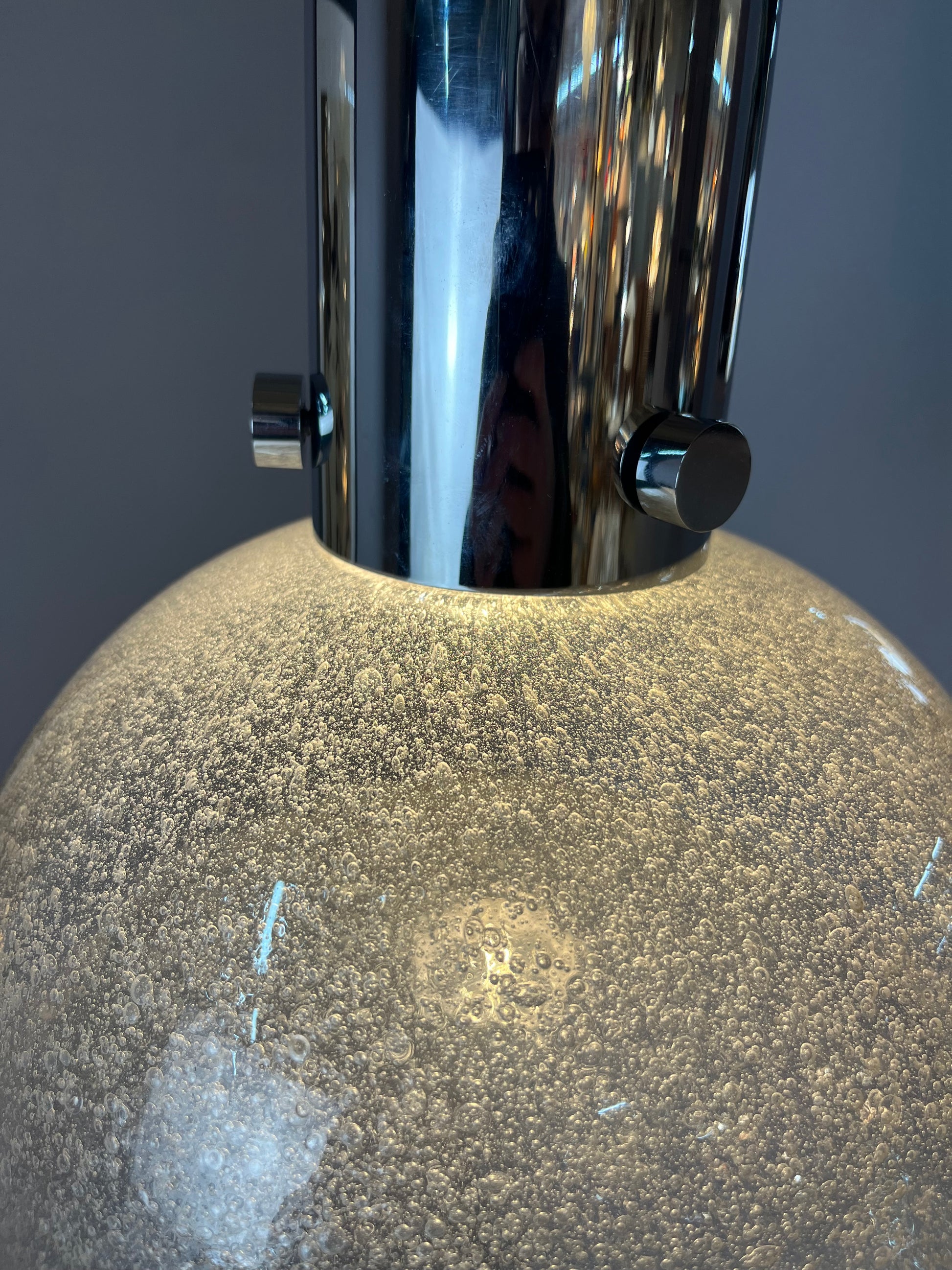 Hängelampe Chrom Eisglas von Herbert Proft für Glashütte Limburg