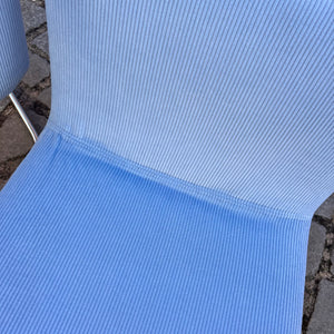 Freischwinger „Lens“ hellblau Cord & Chrom von Giovanni Offredi für Saporiti Italia