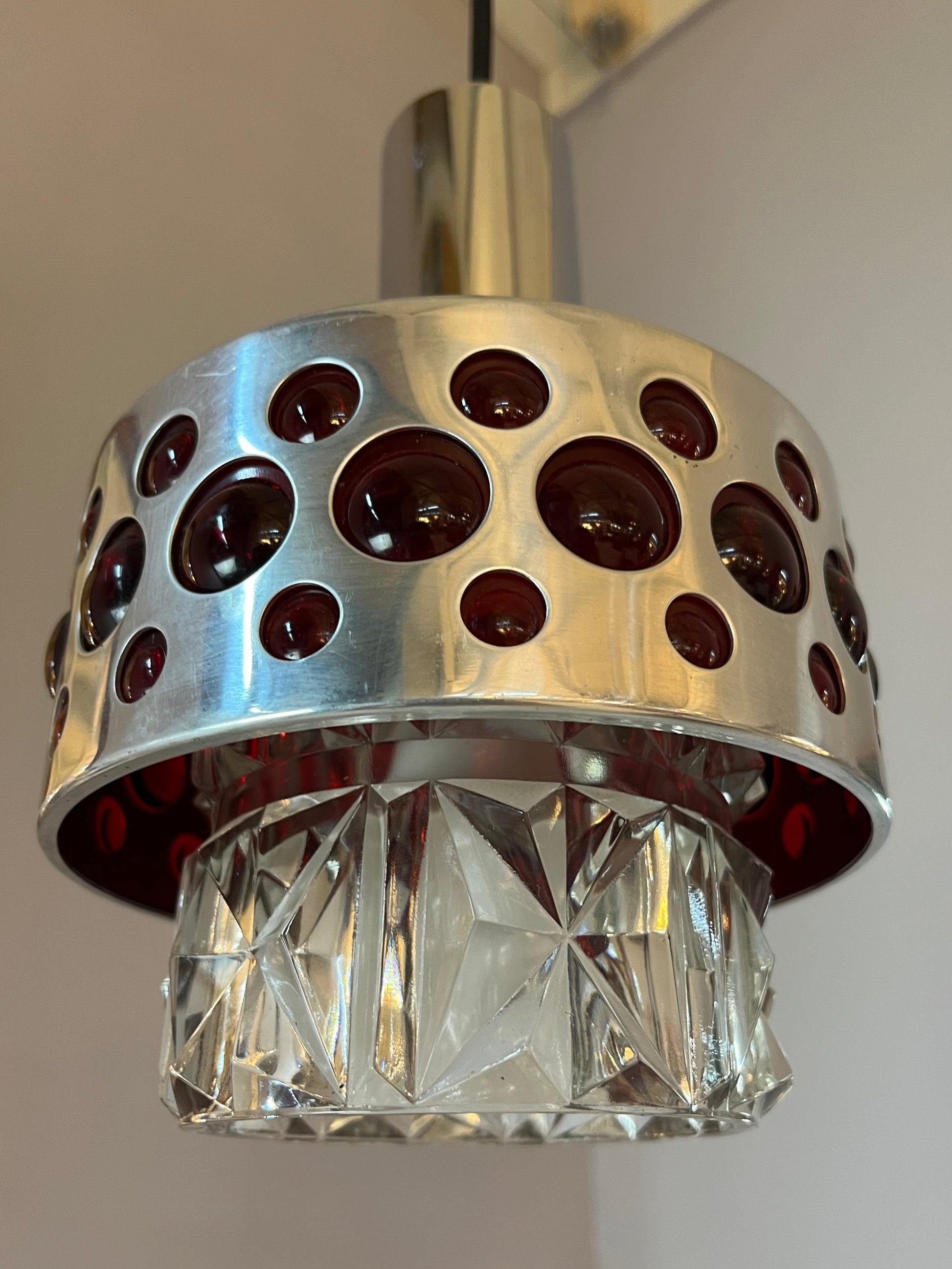 Hängelampe rot Chrom Kristallglas von Fischer Leuchten