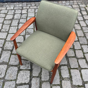 Sessel neu gepolstert grün Teak von Grete Jalk für Glostrup Møbelfabrik
