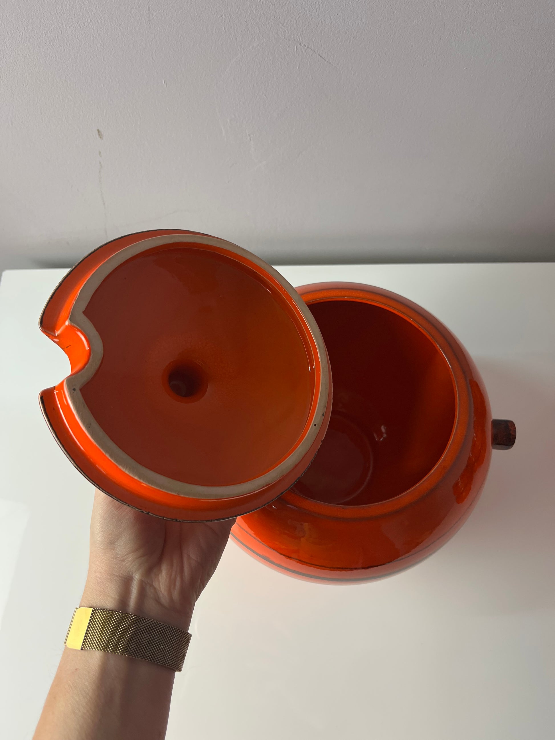 Bowle-Set: 10 Becher und 1 Terrine orange Keramik