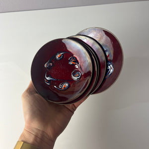 Set: 6x Schale weinrot Emaille