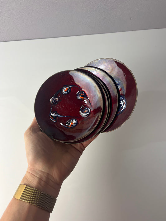 Set: 6x Schale weinrot Emaille