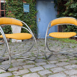Freischwinger gelb Flechtoptik neu gepolster Leder Chrom