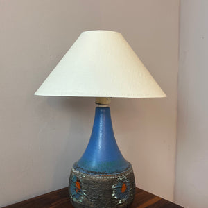Tischlampe blau braun Keramik mit Stoffschirm