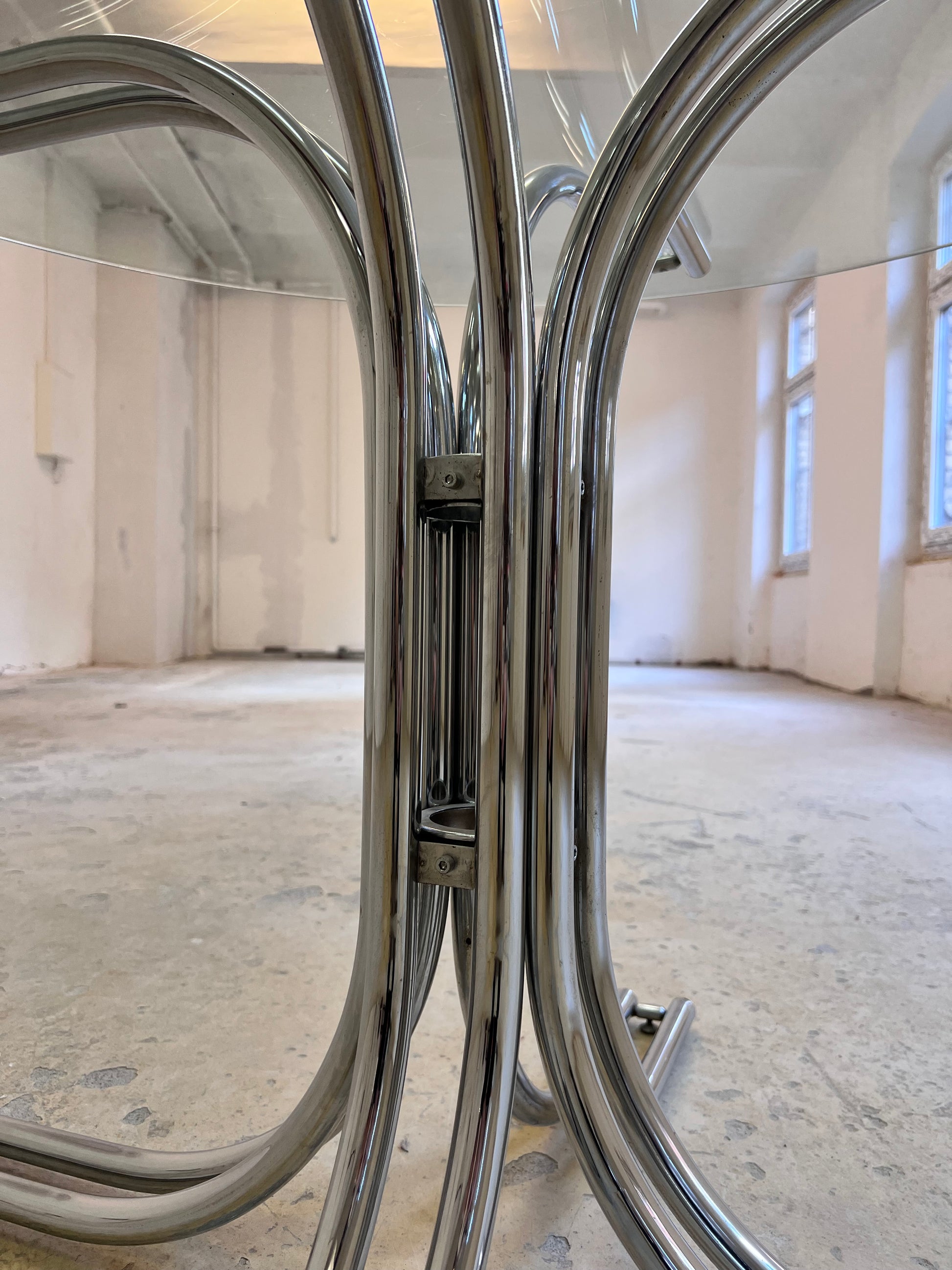 Runder Esstisch ∅ 120 cm Glas & Chrom von Gastone Rinaldi