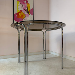 Esstisch Chrom und Rauchglas rund