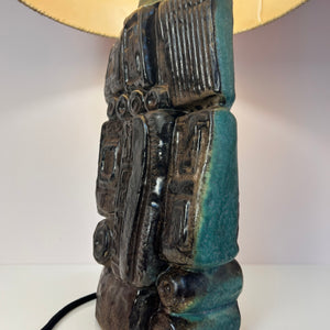Tischlampe türkis beige Keramik von Bernard Rooke