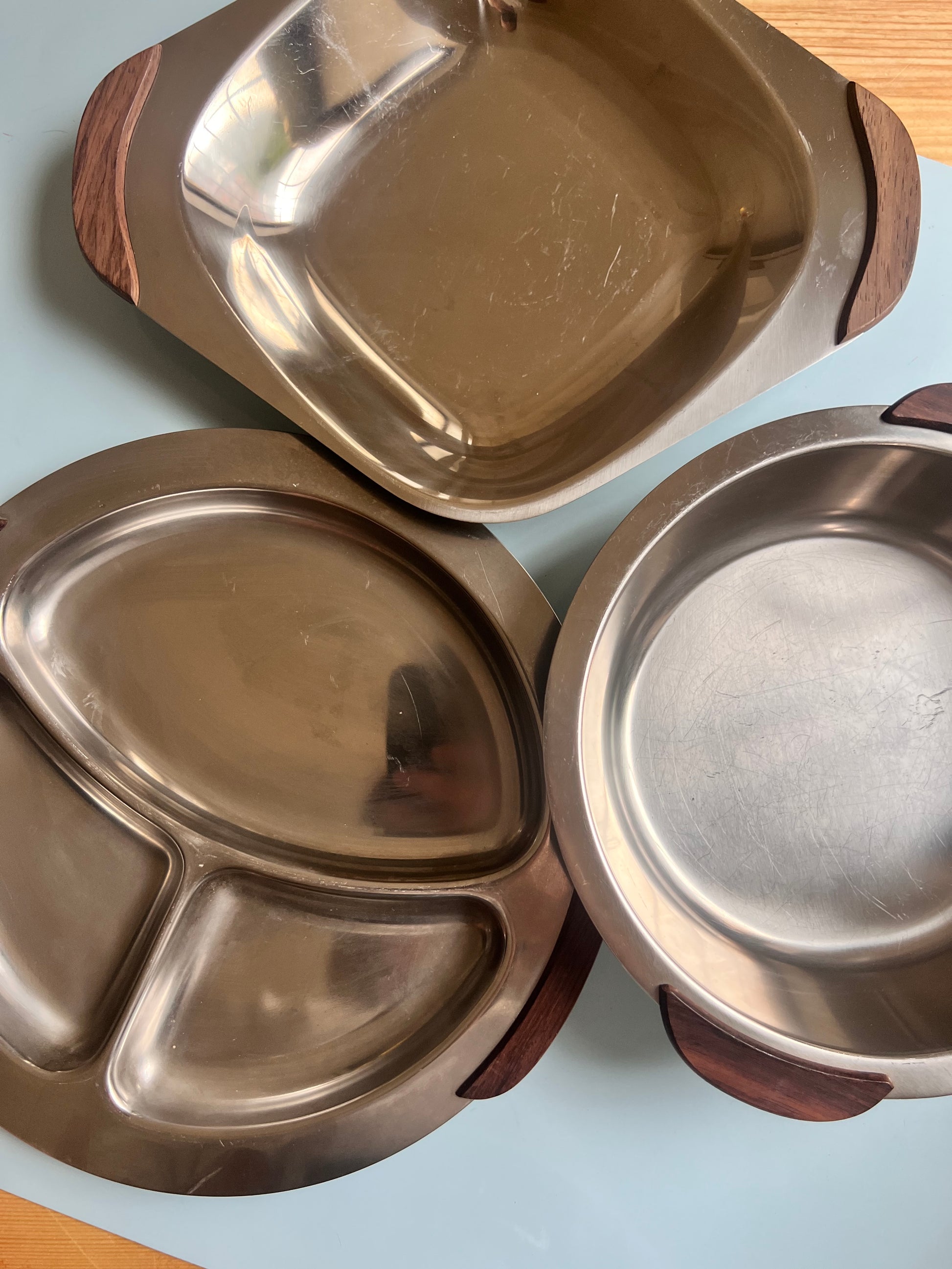 Set: 3x Tablett Stainless Steel mit Palisander Griffen aus Dänemark