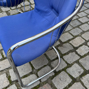 Set: 2x Freischwinger Chrom blau von Gastone Rinaldi für Alma