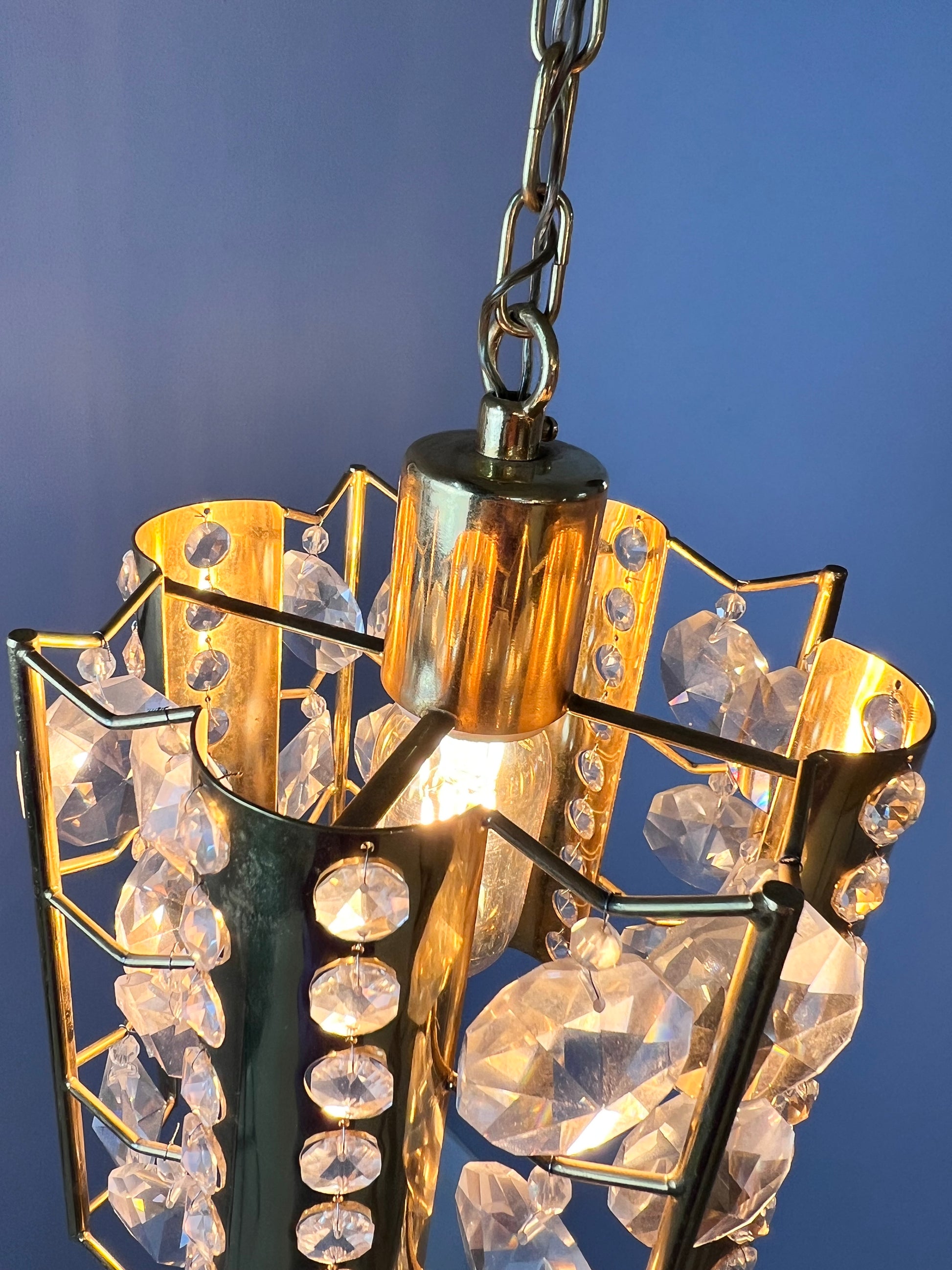 Hängelampe Messing Kristalle von Palwa