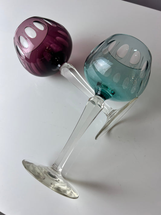 Set: 2x Römer Weinglas blau rot Kristallglas