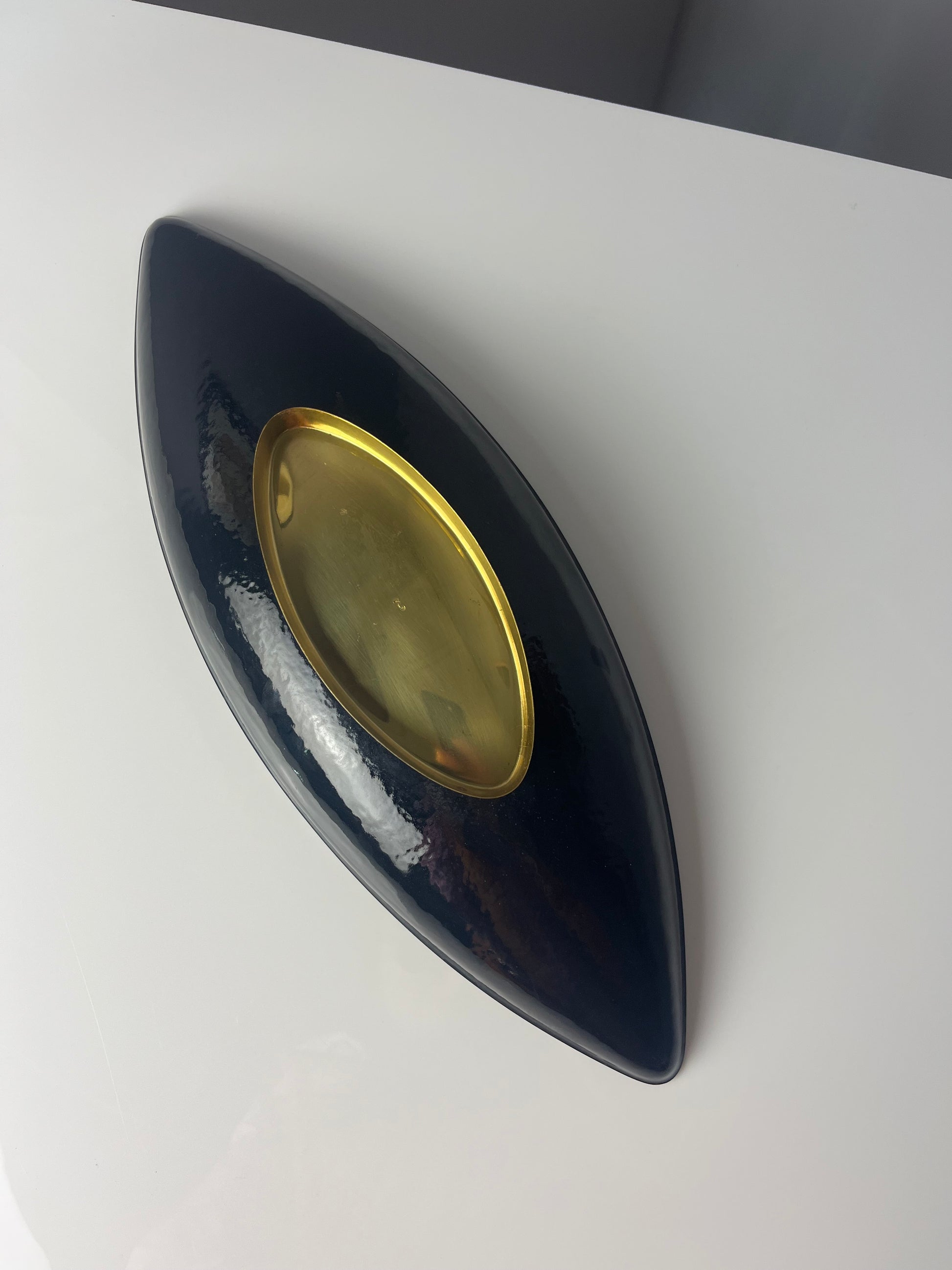 Längliche Schale blau apricot Emaille