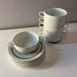 Set: 6x Suppentasse mit Untertasse Modulation Secunda grün von Tapio Wirkkala für Rosenthal
