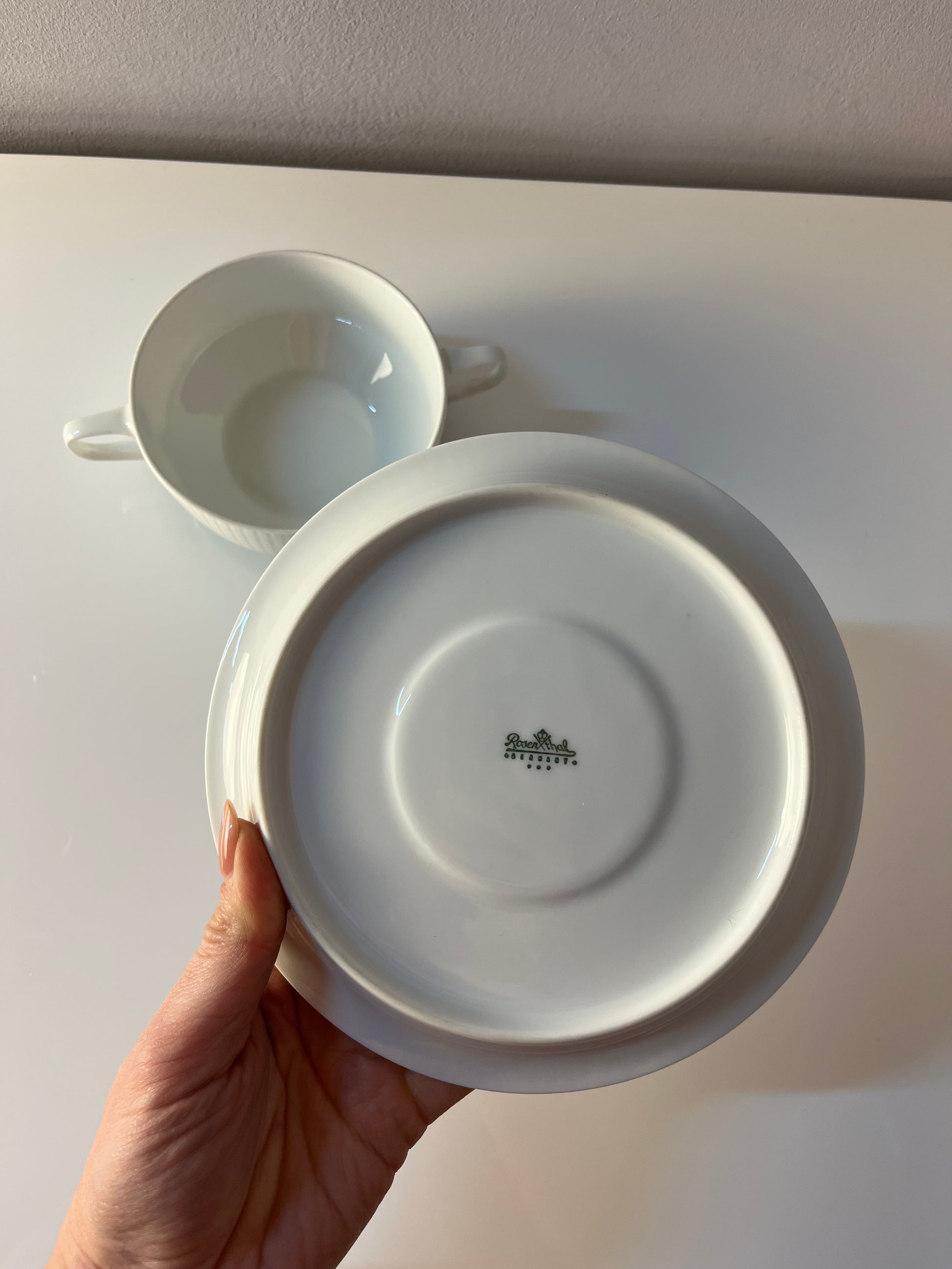 Set: 6x Suppentasse mit Untertasse Modulation Secunda grün von Tapio Wirkkala für Rosenthal