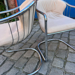Set: 2x Freischwinger creme Chrom von Gastone Rinaldi - neu gepolstert