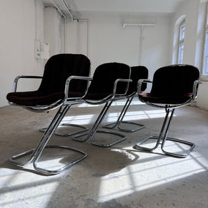 Freischwinger Chrom mit braunem Sitzkissen von Gastone Rinaldi für Rima