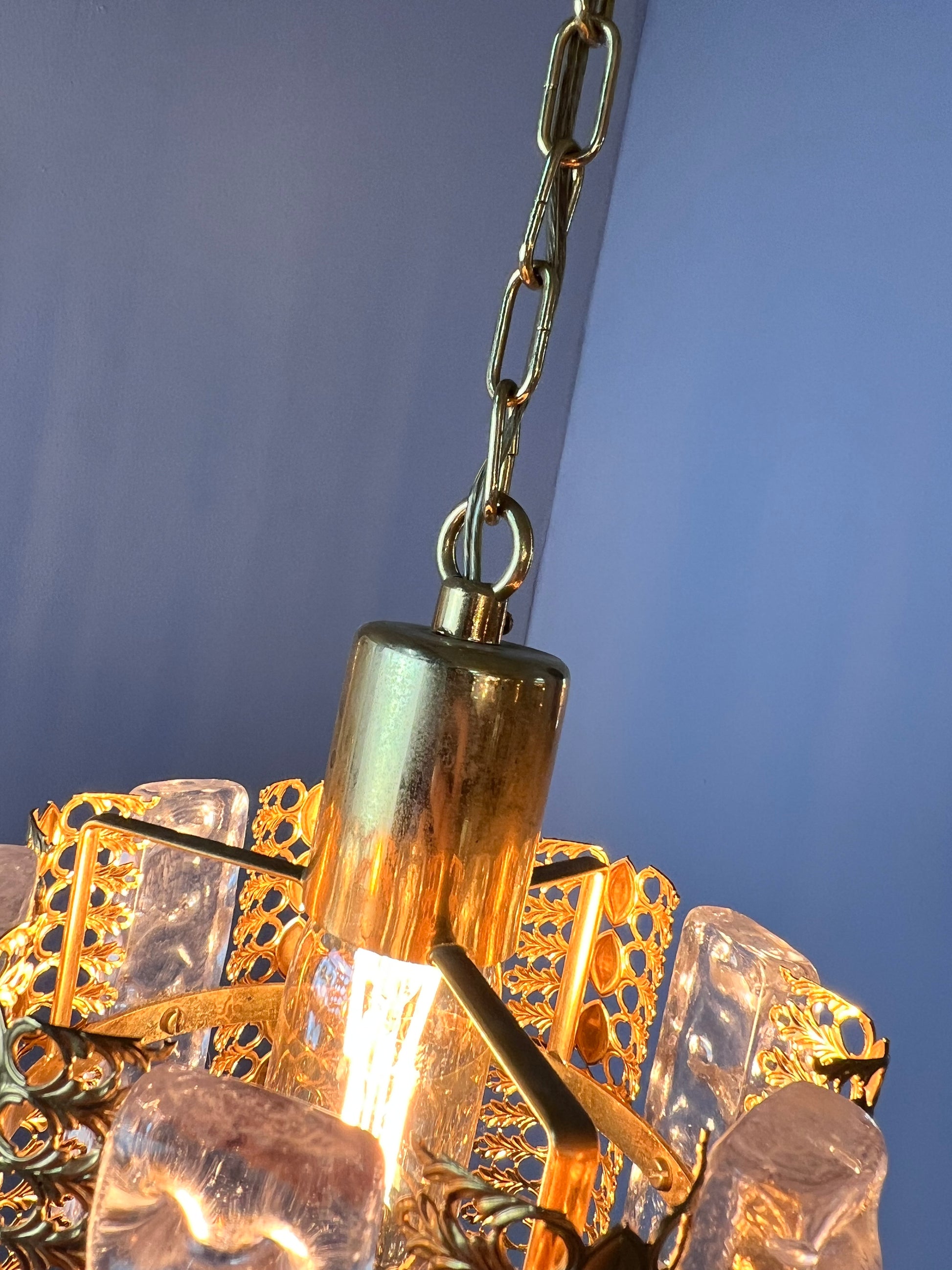 Hängelampe Glas Messing von Carl Fagerlund für Orrefors