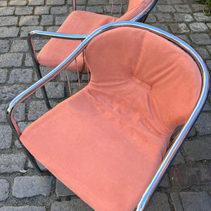Set: 2x Freischwinger rosa Chrom von Gastone Rinaldi - neu gepolstert
