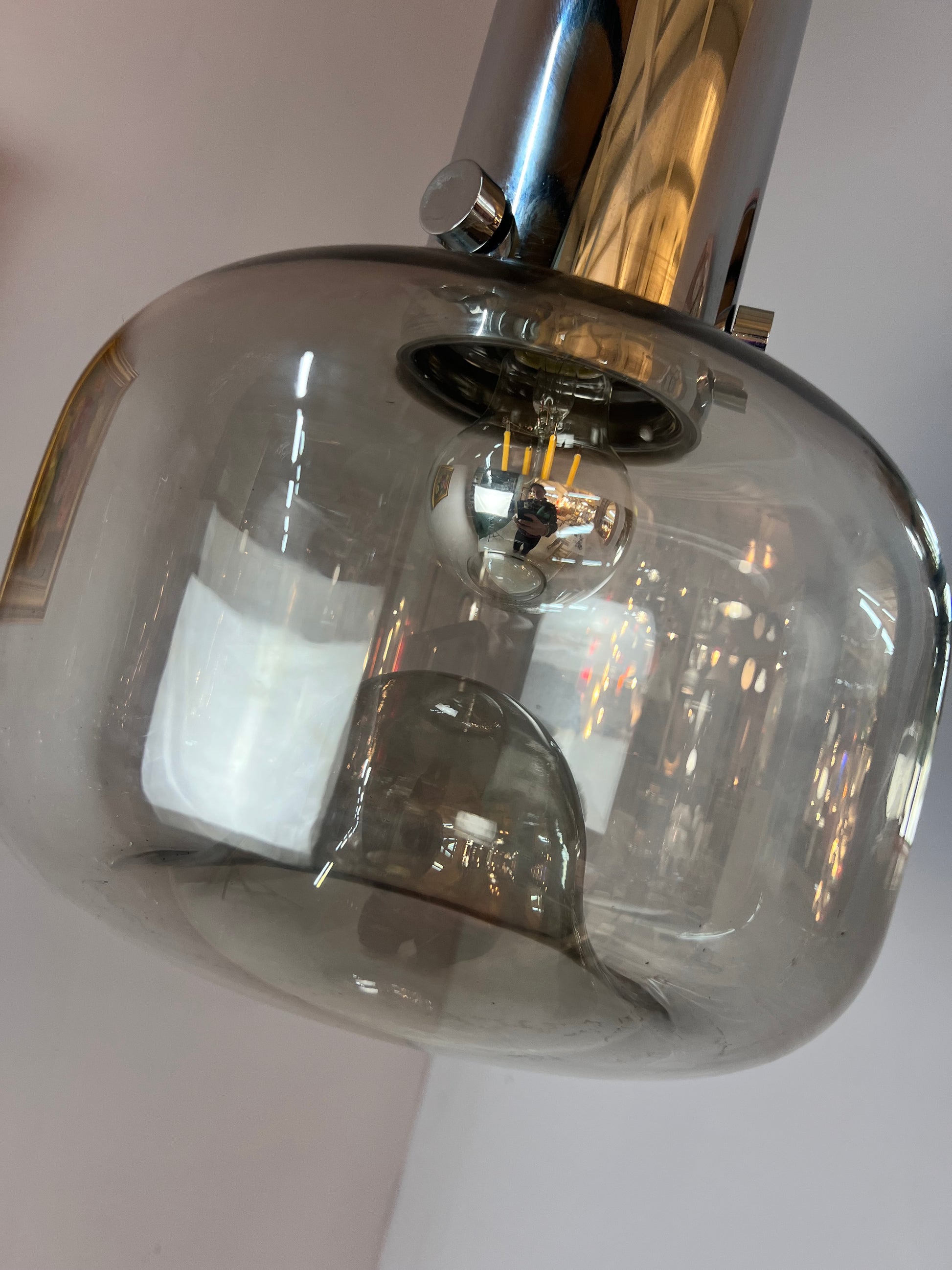 Hänge- oder Deckenlampe Glas Chrom von Glashütte Limburg