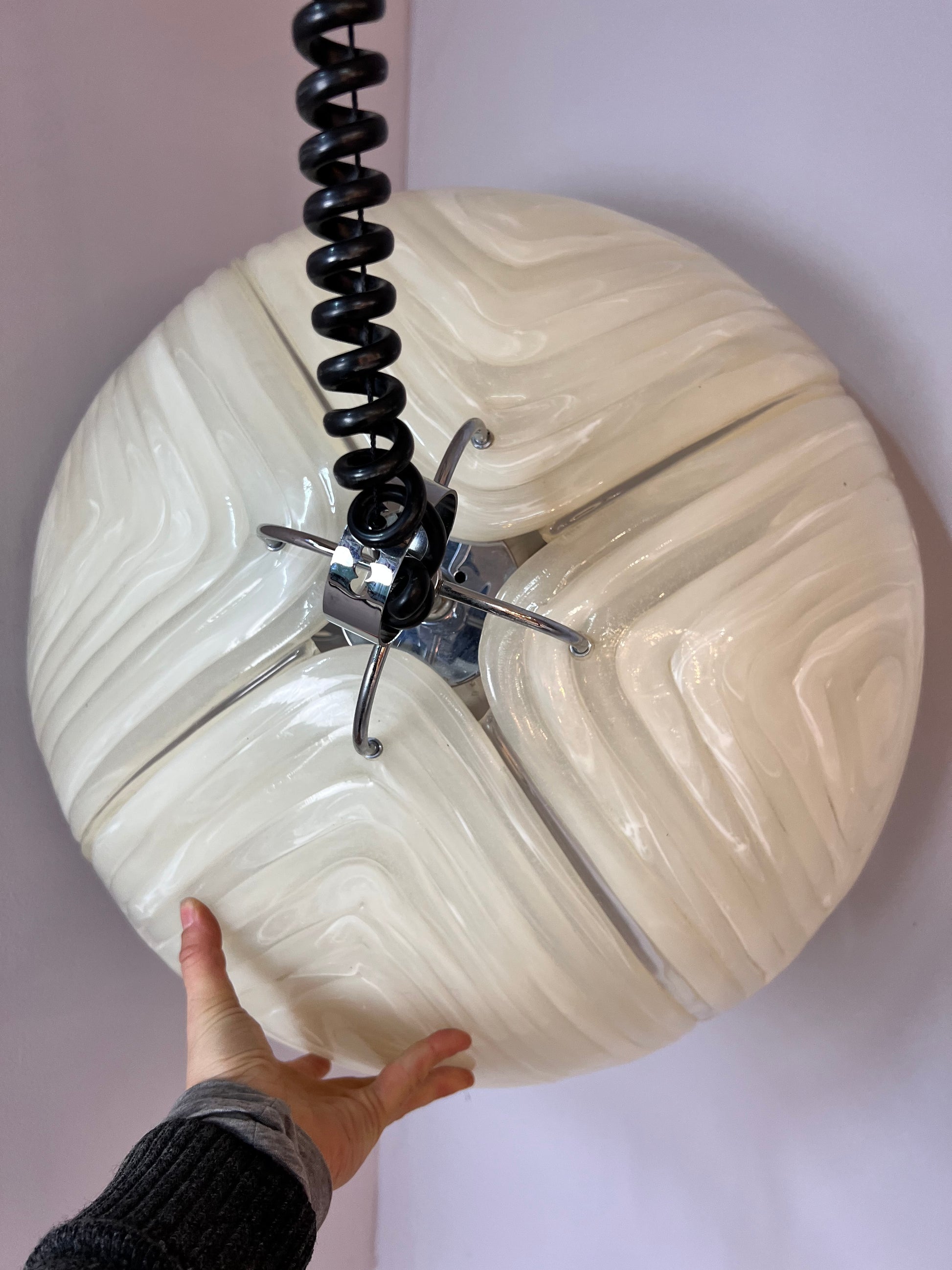 Hängelampe weiß Chrom handgearbeitet von Cristallux