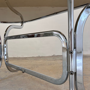 Ovaler Esstisch Chrom & Rauchglas von Gastone Rinaldi für Rima