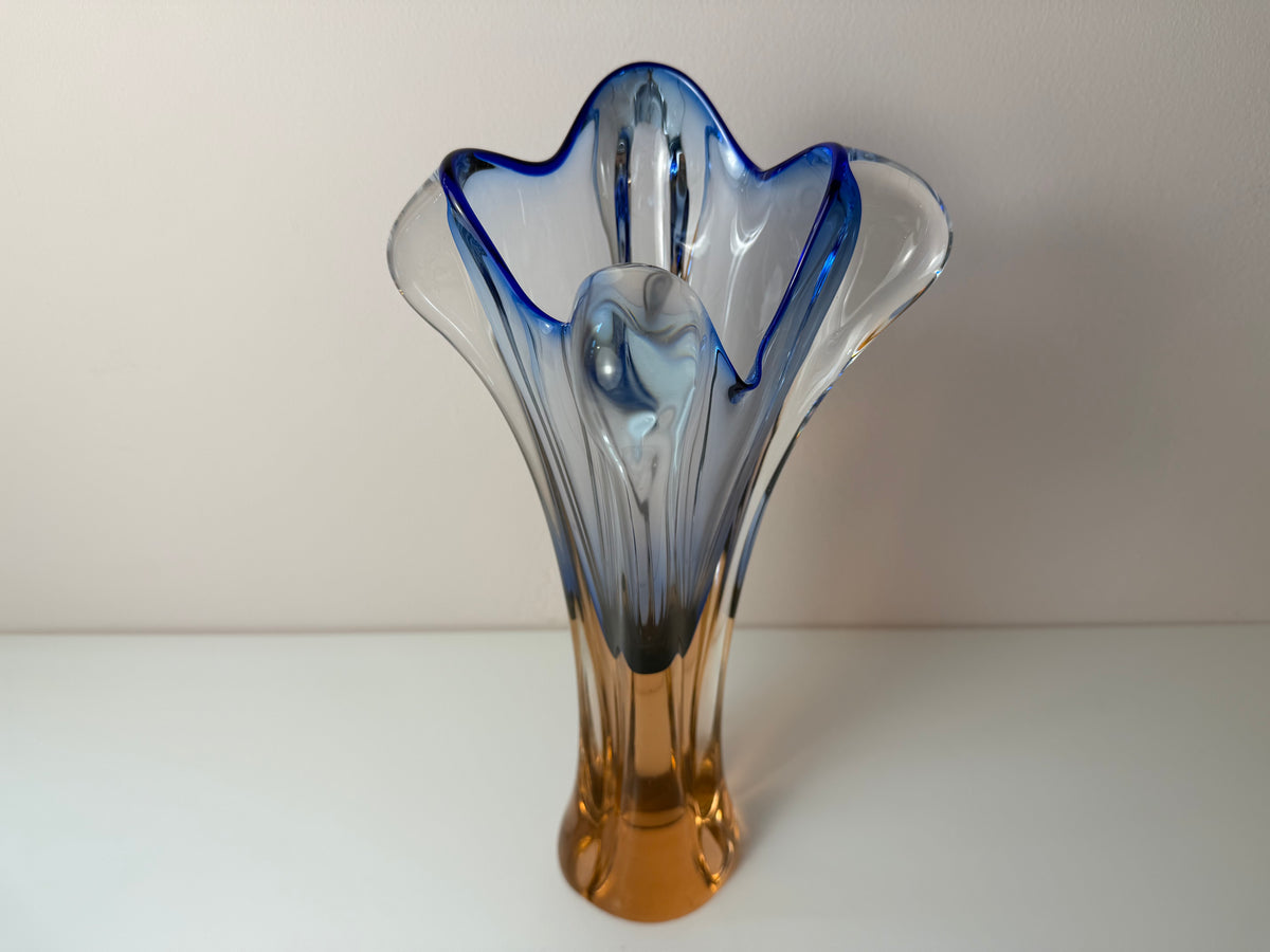 Vase hellblau Glas von Josef Hospodka für Chřibská Sklárna