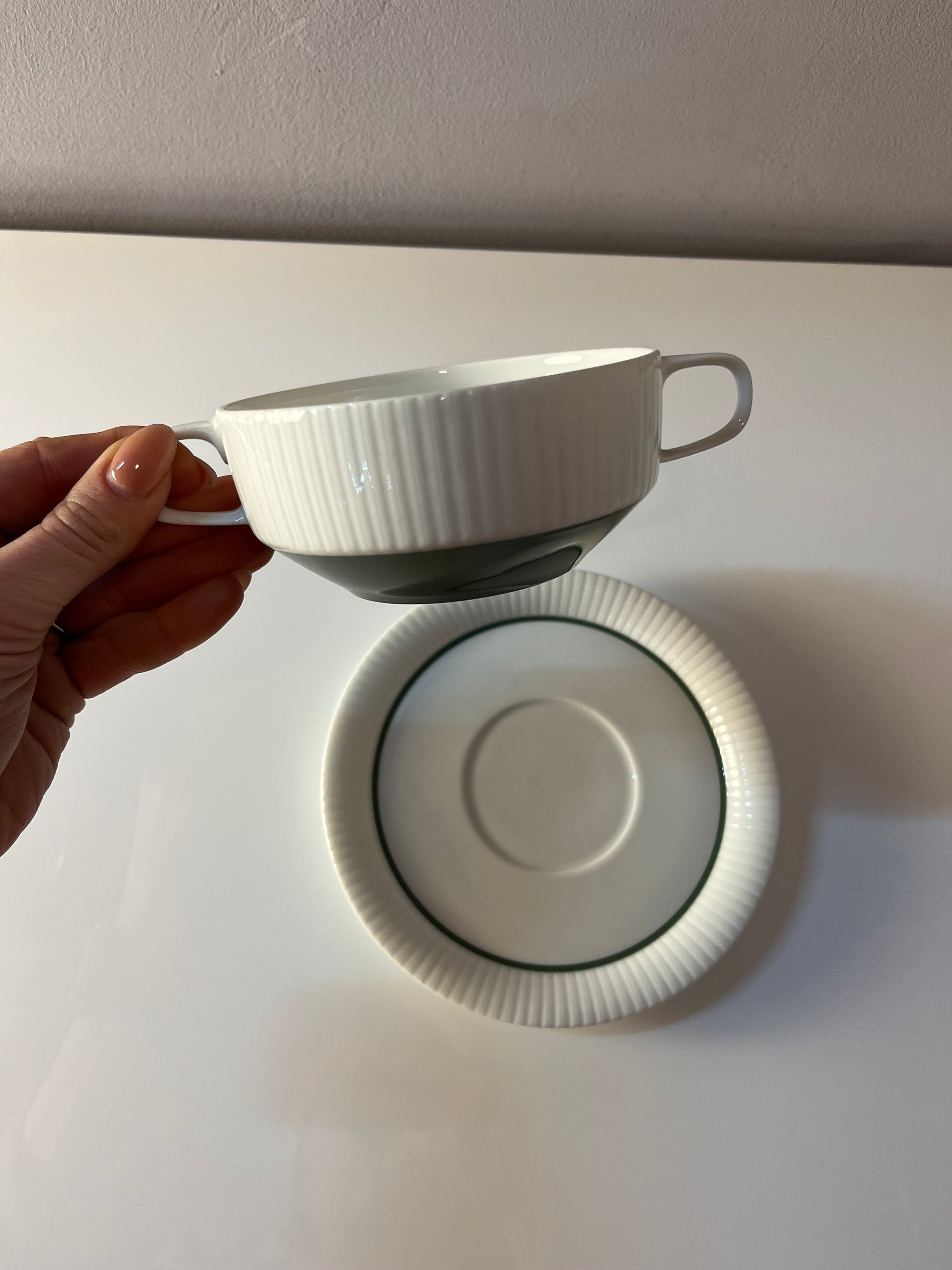 Set: 6x Suppentasse mit Untertasse Modulation Secunda grün von Tapio Wirkkala für Rosenthal