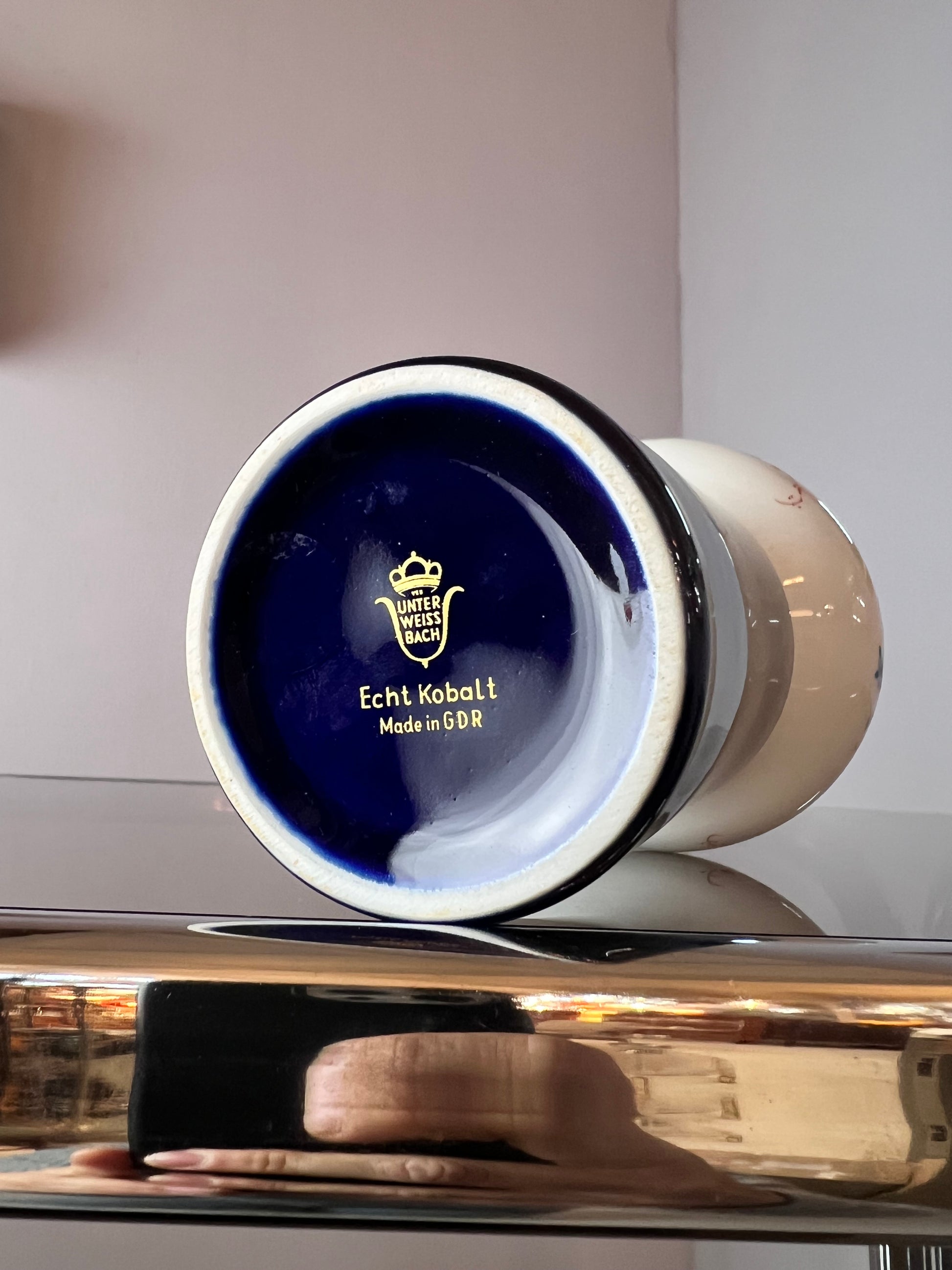 Vase blau weiß Porzellan von Unterweissbach